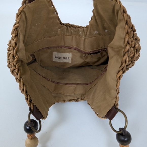 Woven Beach Bag Shoulder Hobo Big Slouchy Wicker Straw Beaded Braided Y2K - Picture 3 of 6